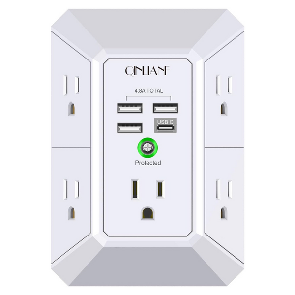 3-Sided 5-Outlet 1680J Surge Protector Power Strip