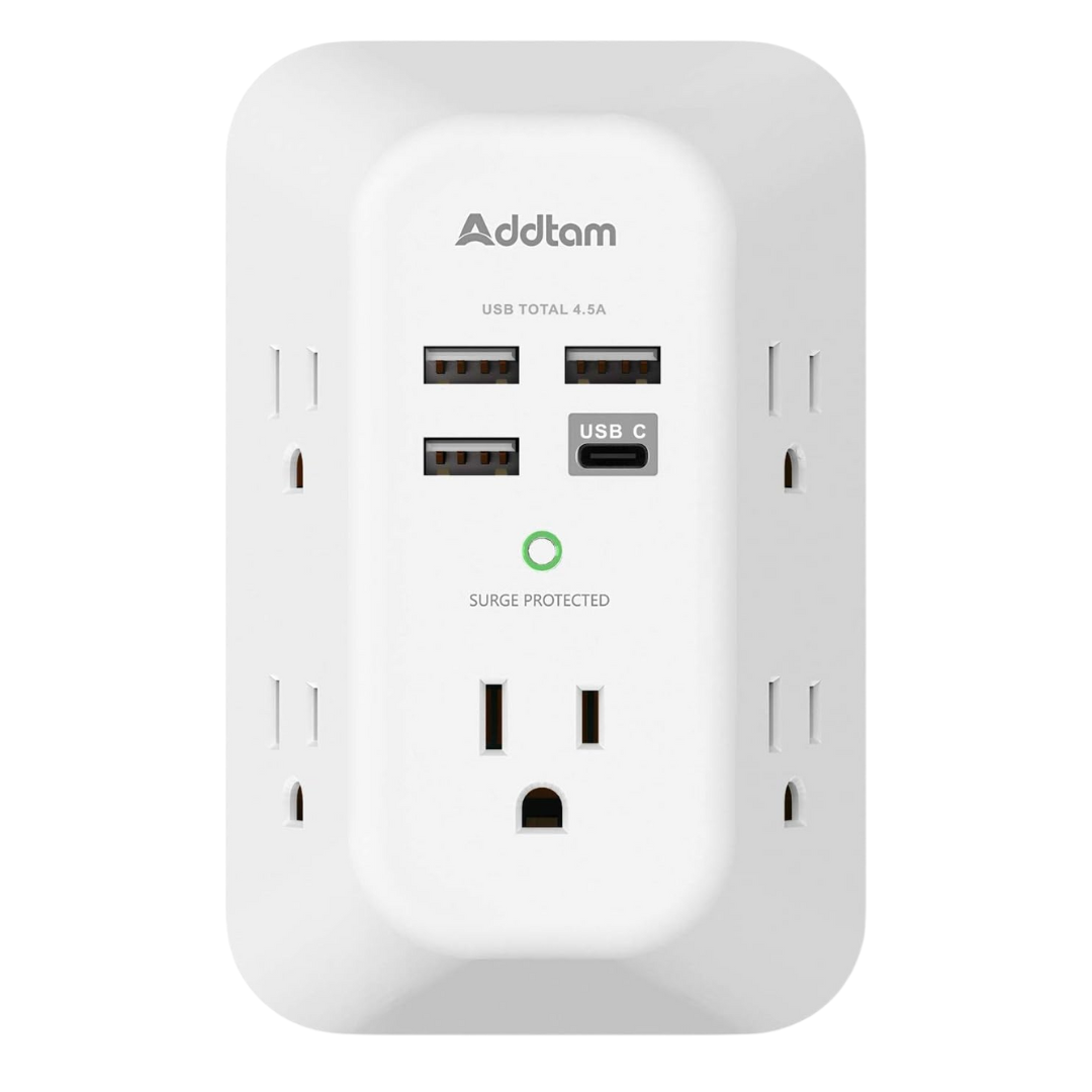 Surge Protector Wall Charger With 5 Outlet & 4 USB Ports