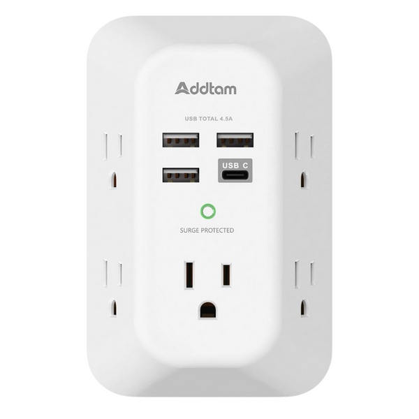 Surge Protector Wall Charger With 5 Outlet & 4 USB Ports