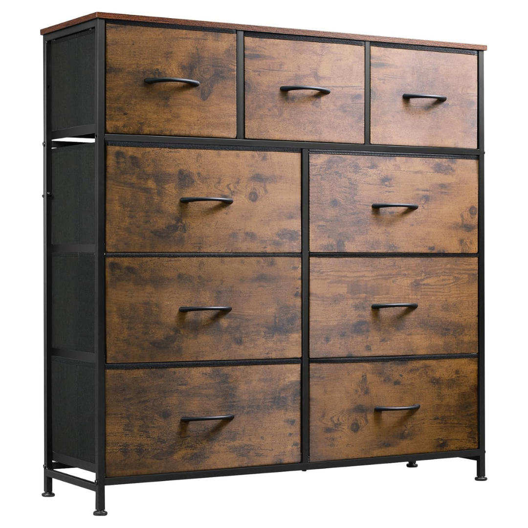 Wlive 9-Drawer Tall Fabric Dresser W/ Steel Frame & Wood Top