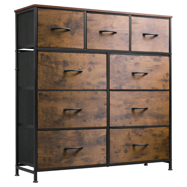 Wlive 9-Drawer Tall Fabric Dresser W/ Steel Frame & Wood Top