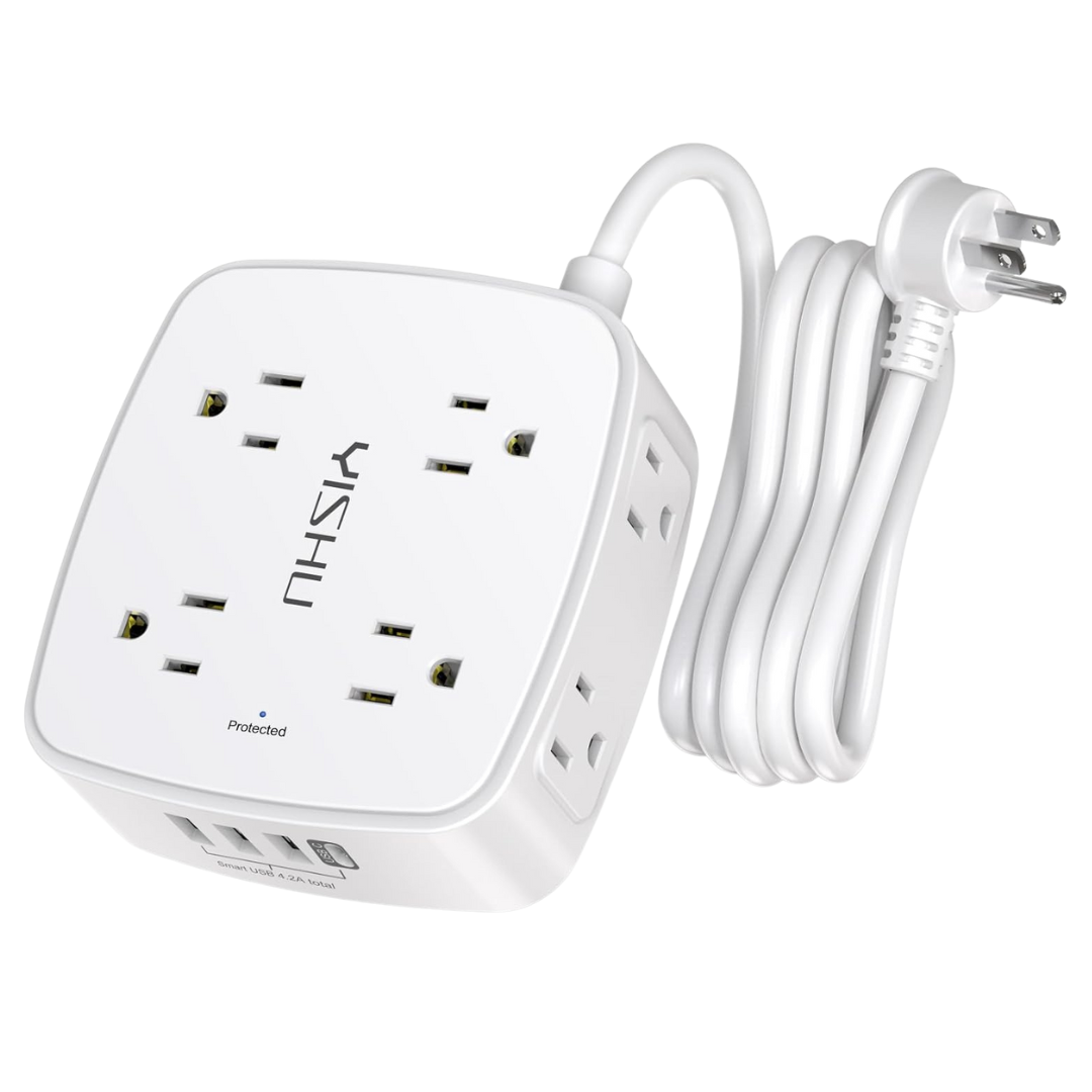 6ft Surge Protector Power Strip With 8-Outlets & 4-USB Ports