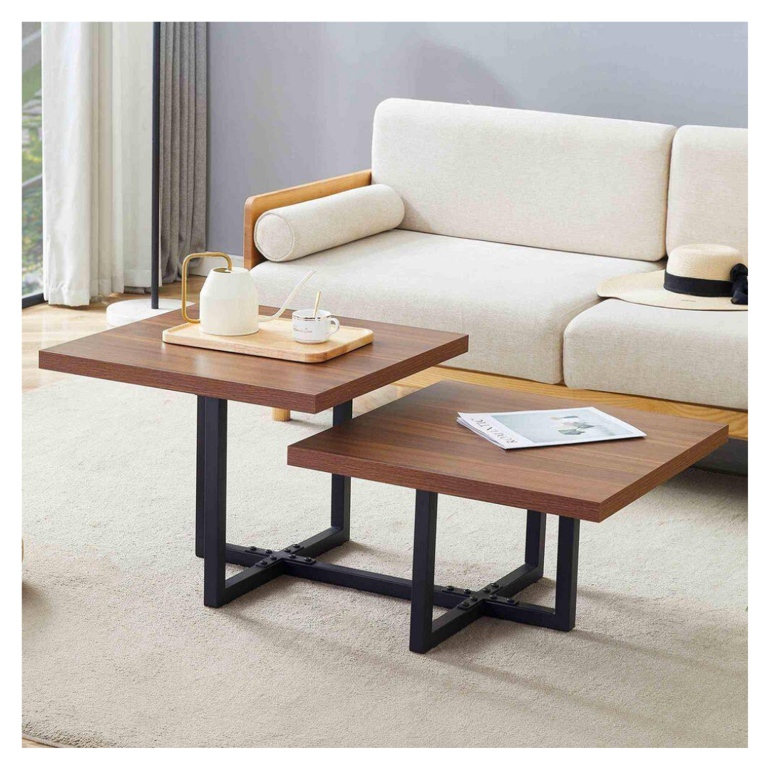 Polibi 45.2" Walnut Rectangle MDF Coffee Table