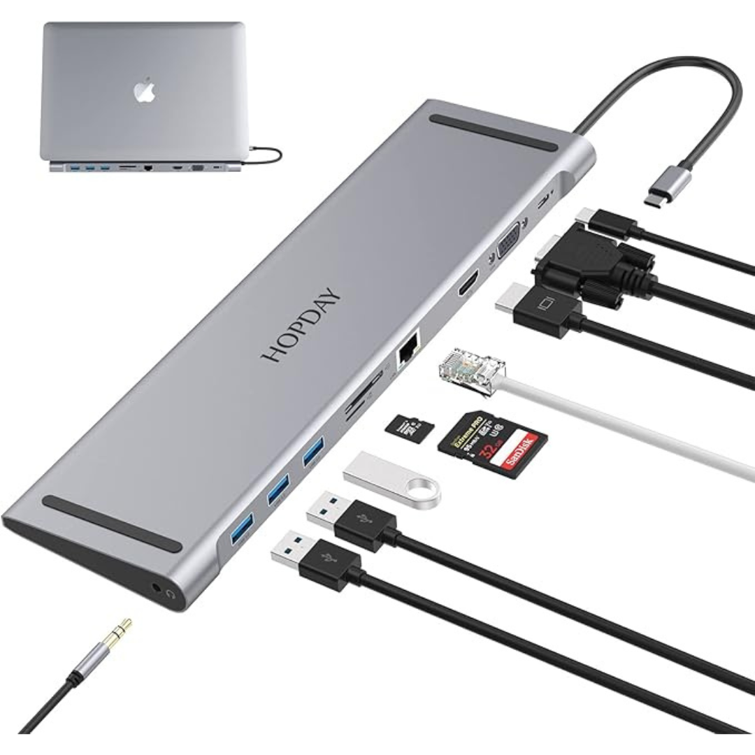 Hopday 10-in-1 USB C Docking Station Hub with Dual Display