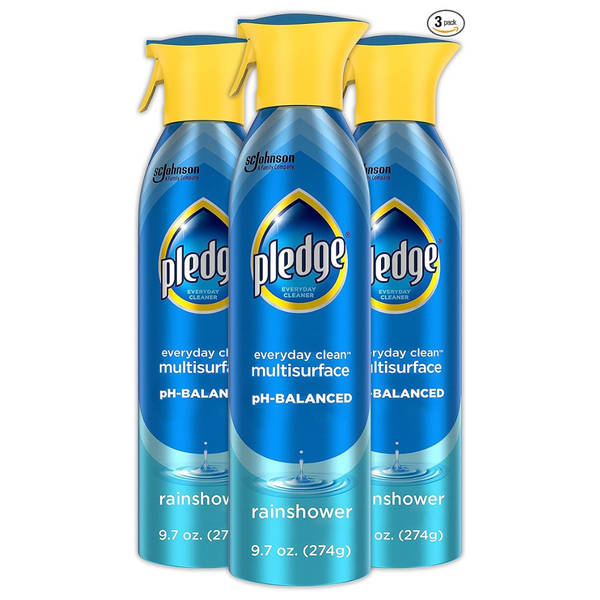Pledge PH-Balanced Multisurface Spray, Everyday Cleaner, Rainshower Scent (9.7oz, Pack Of 3)