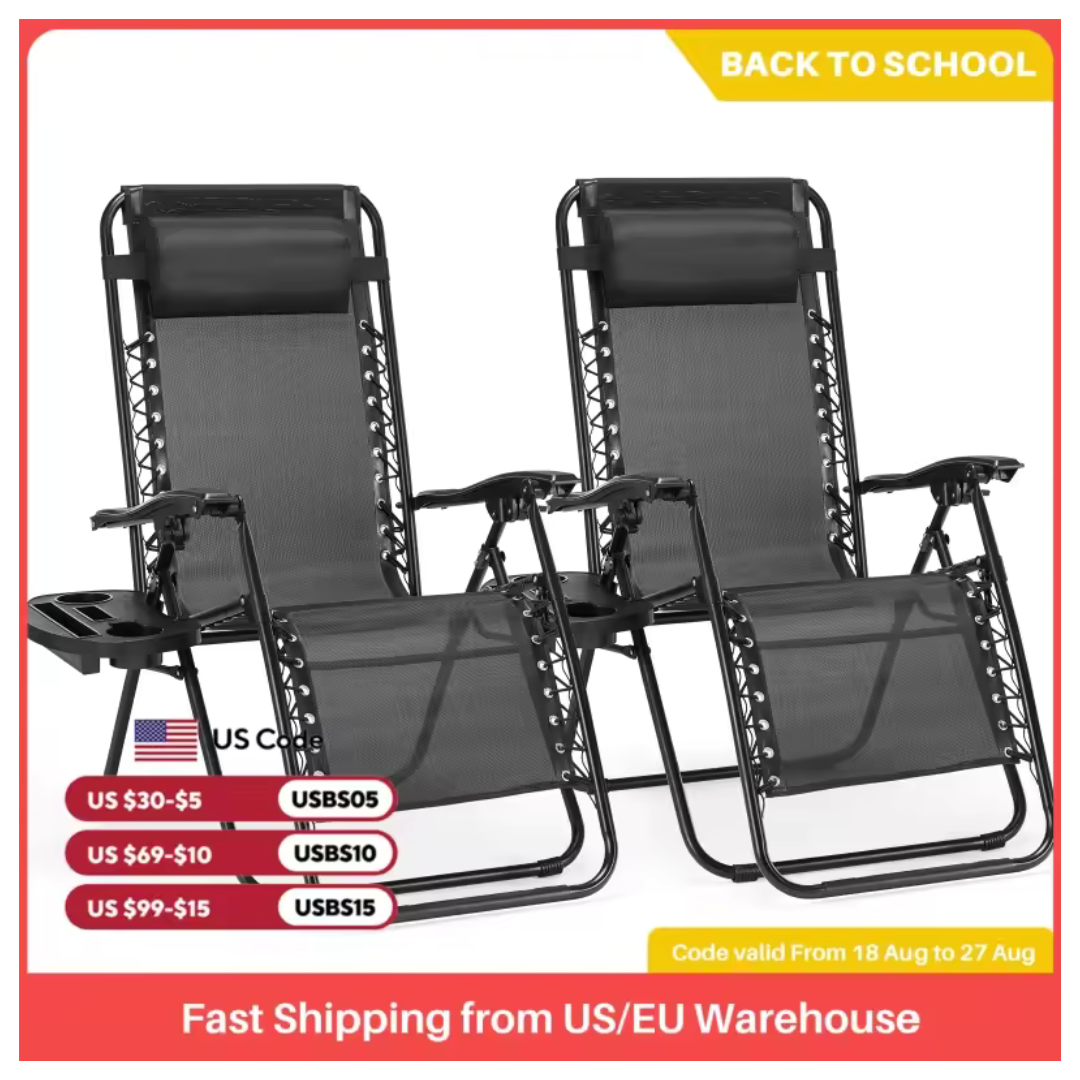 Set Of 2 Portable Zero Gravity Recliner Camping Chair
