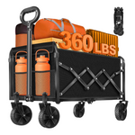 360lbs Collapsible Foldable Wagons Carts With Wheels, Drink Holders