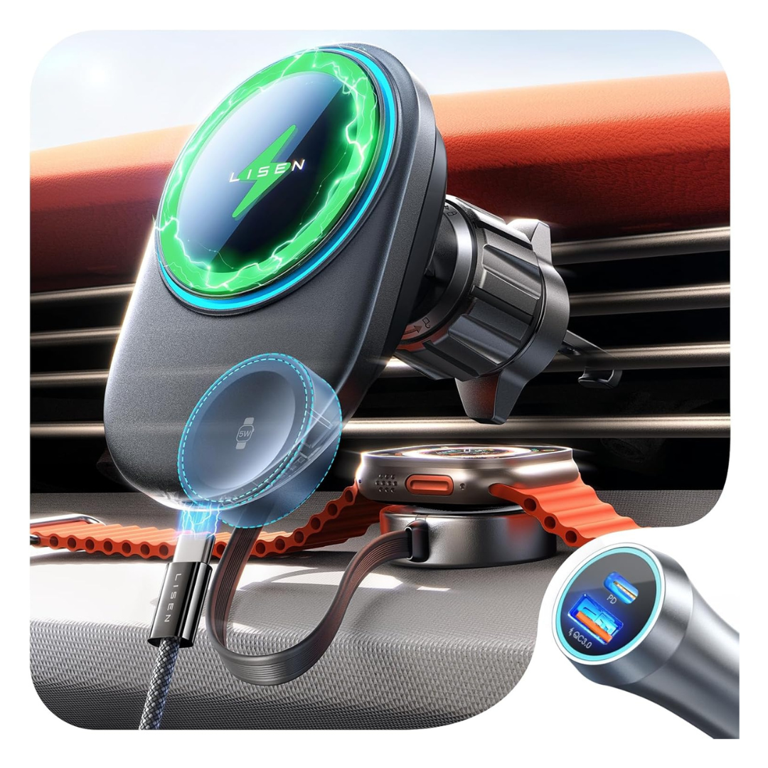 LISEN 18W Magsafe 2-in-1 Car Charger For iPhone And Apple Watch