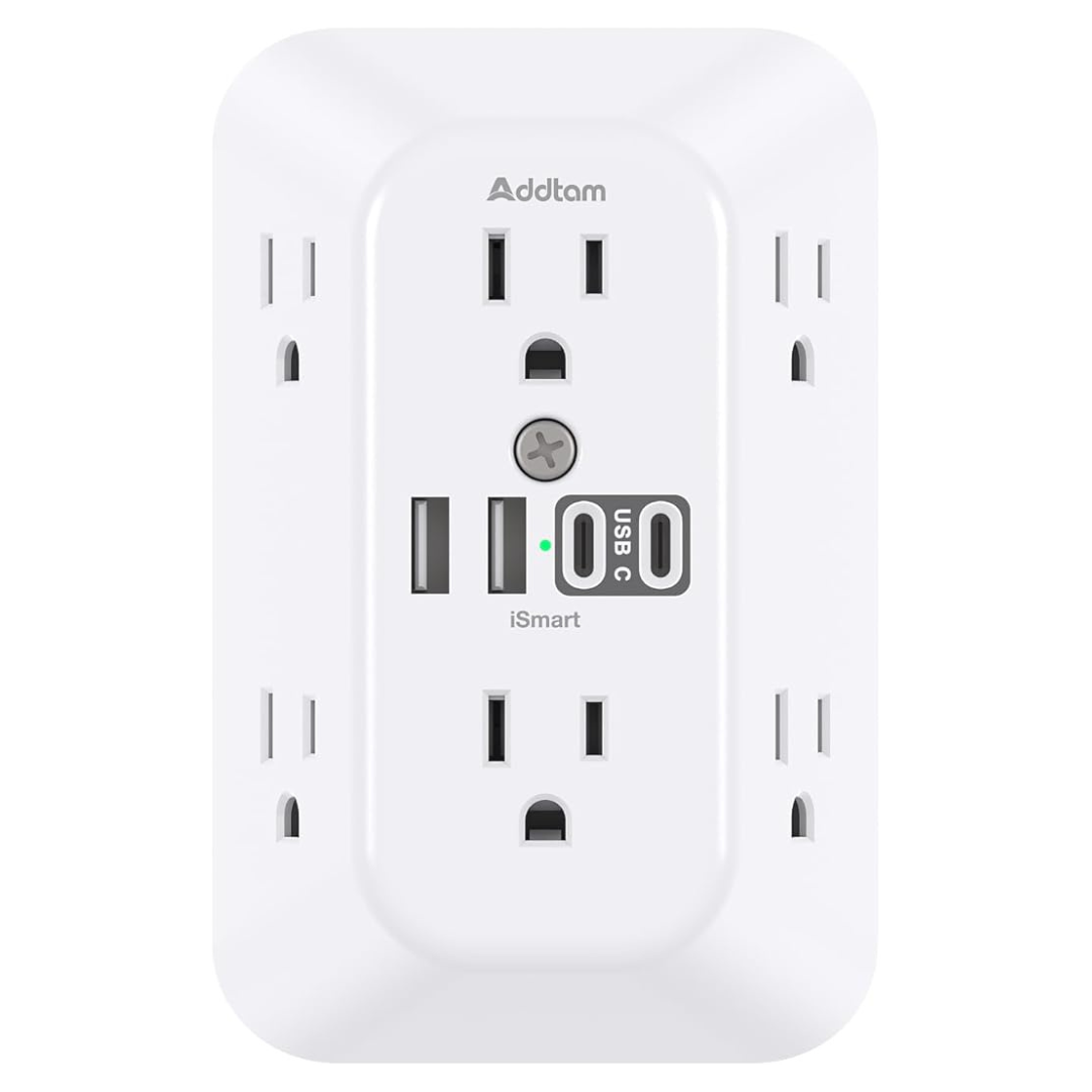 Addtam 6-Outlet Surge Protector with 4 USB Ports (2 USB-C)