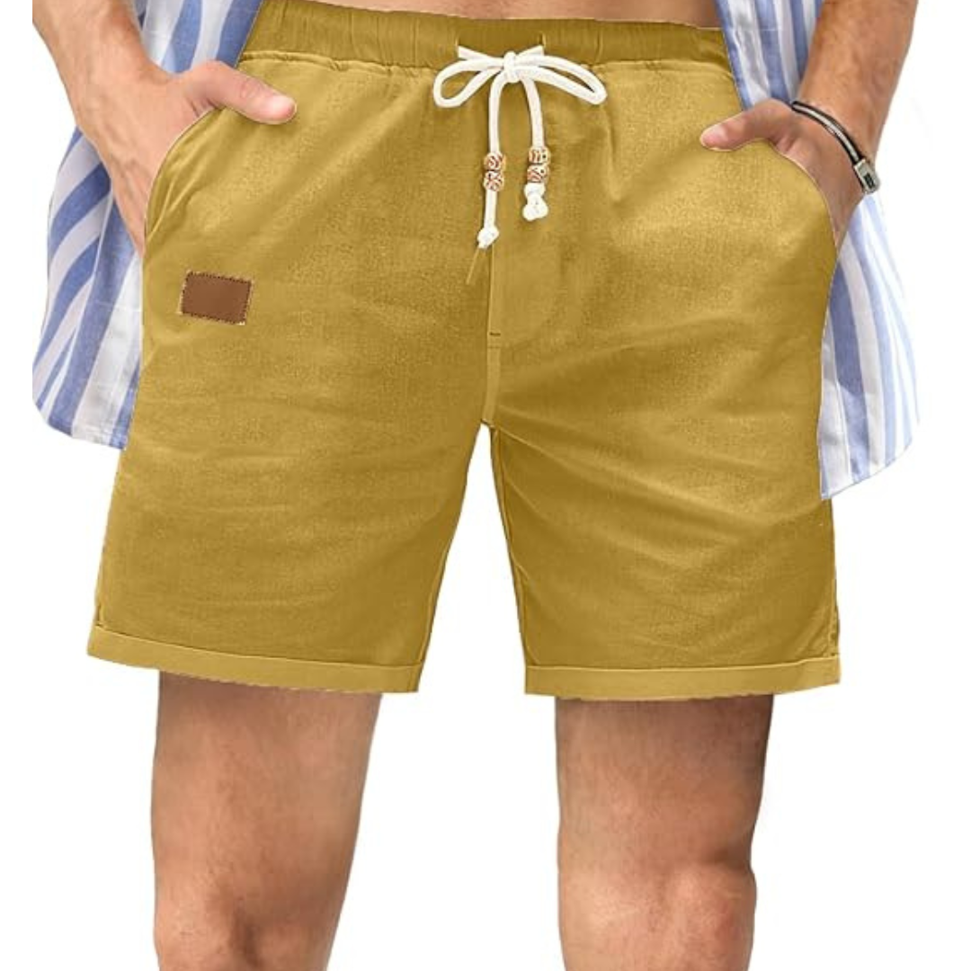 Men's Casual Cotton Linen Shorts with Pockets
