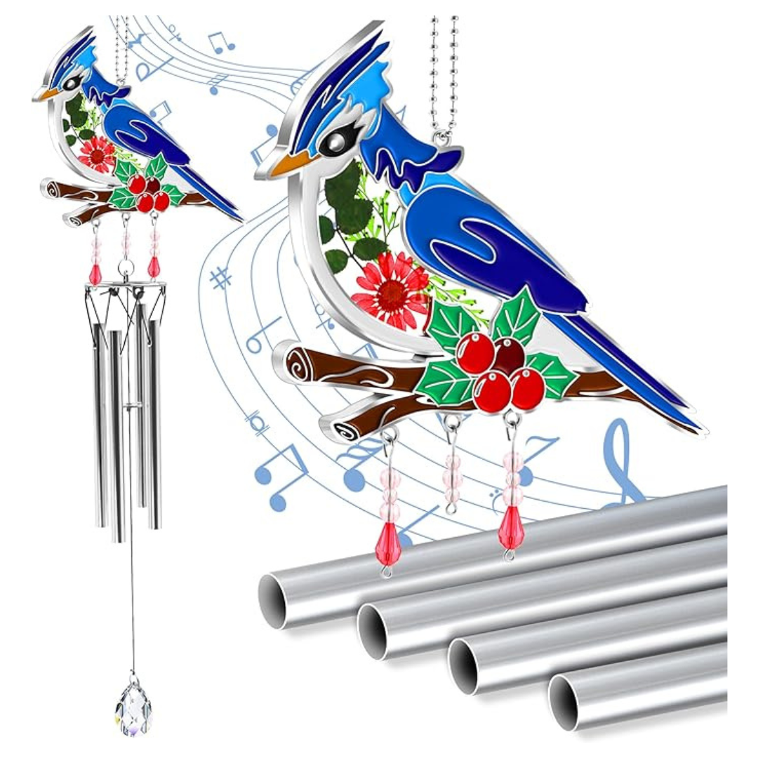 Blue Bird Wind Chime with Crystal Sympathy Spinner