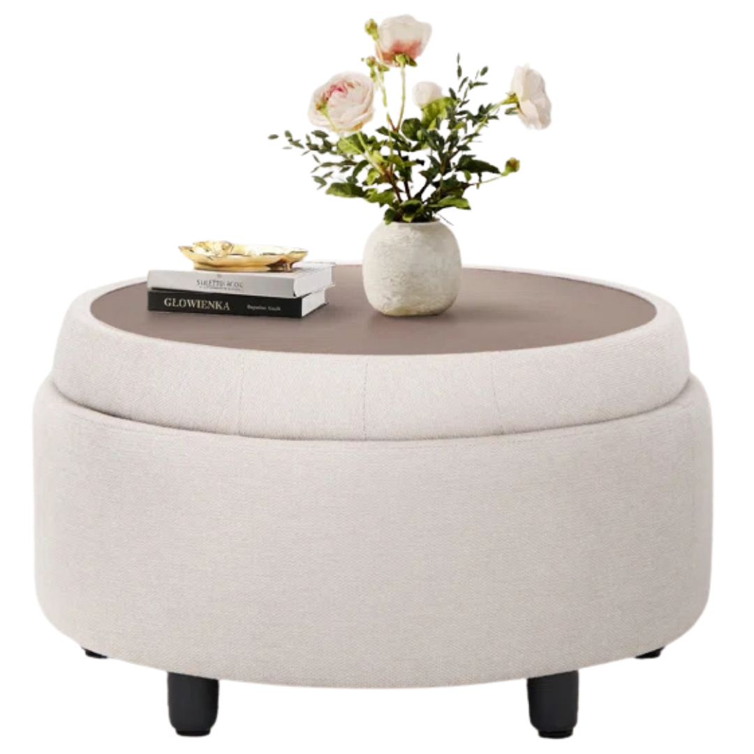 Ebern Designs 25'' Oversized Upholstered Round Storage Ottoman (2 Colors)