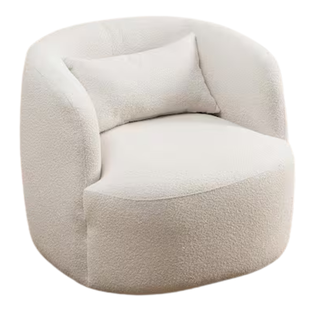 Beige Polyester Barrel Chair With Swivel