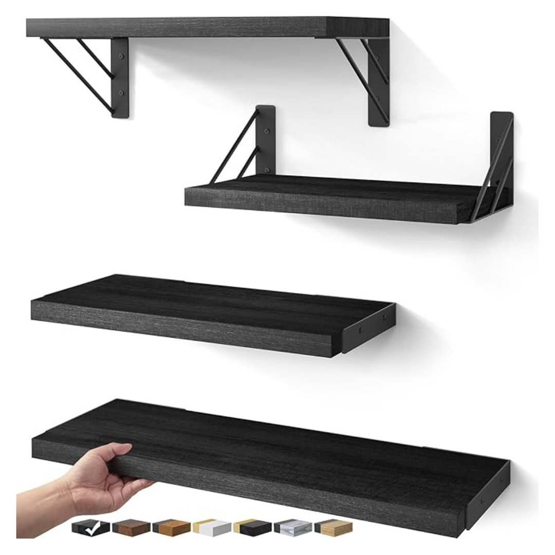 4-Pack Rustic Wood Floating Shelves For Wall Storage