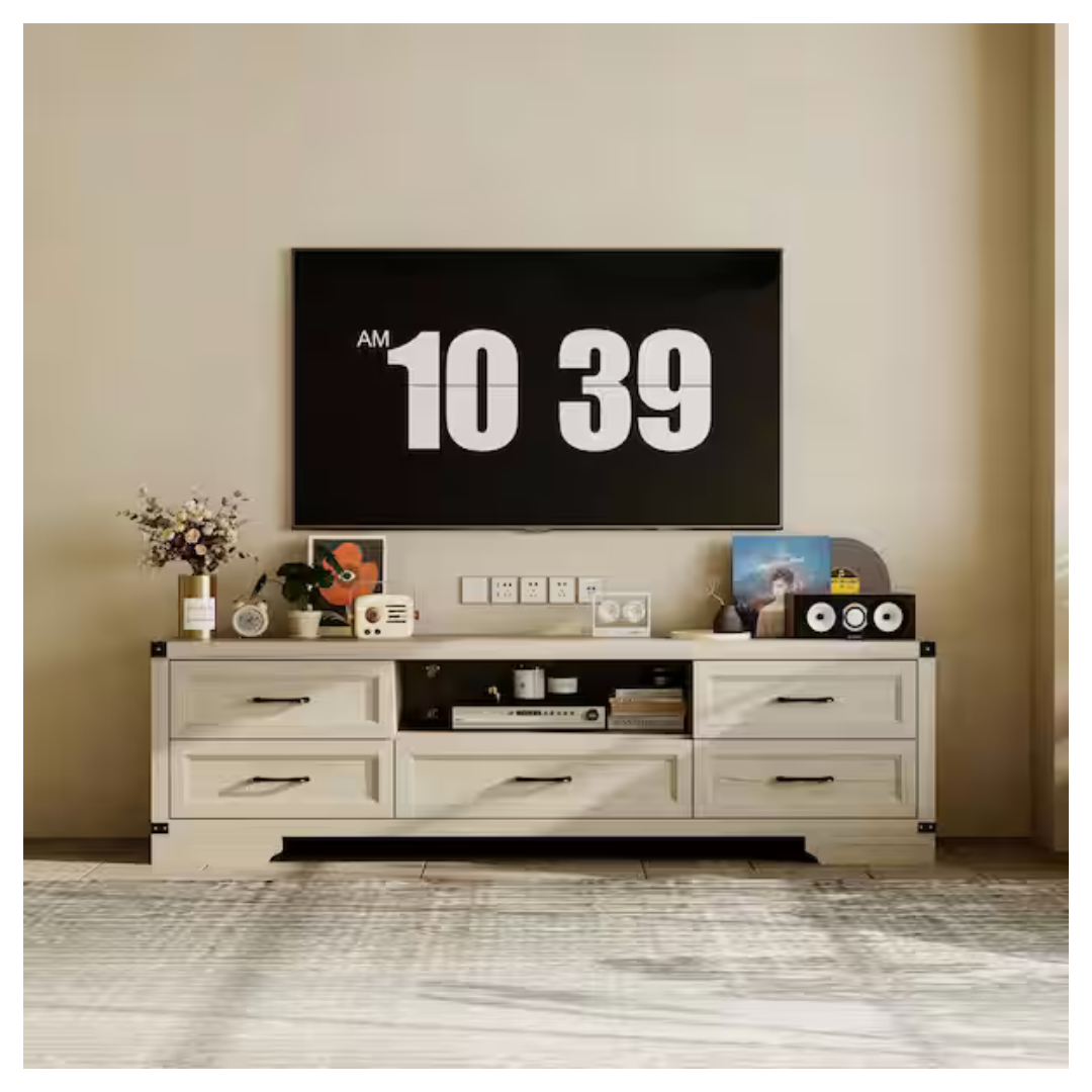 Oak TV Stand Entertainment Center Fits TVs Up To 70.9"