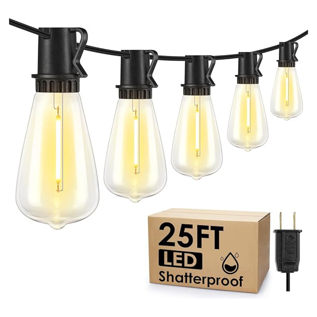 25FT Larkvue LED Outdoor Waterproof Patio Shatterproof Hanging String Lights
