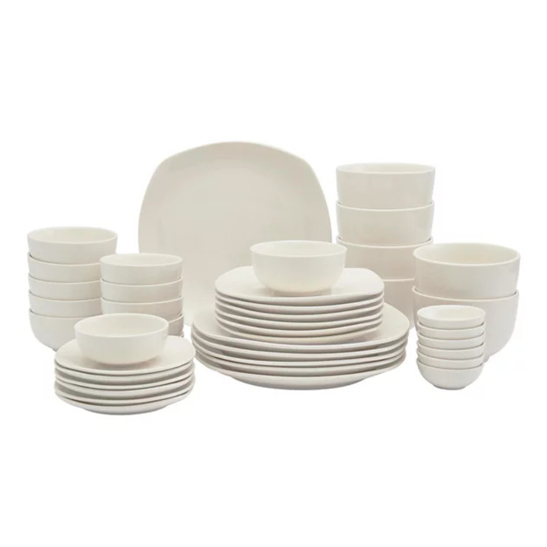 42-Piece Tabletops Unlimited Whiteware Soft Square Dinnerware Set