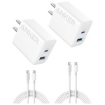 2-Pack Anker 20W 2-Port USB-C Wall Charger Adapter W/ 5ft Cable (2 Colors)