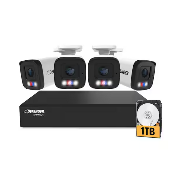 4-Count Defender AI Powered Sentinel 4K 8-Channel Security System With 1TB HDD