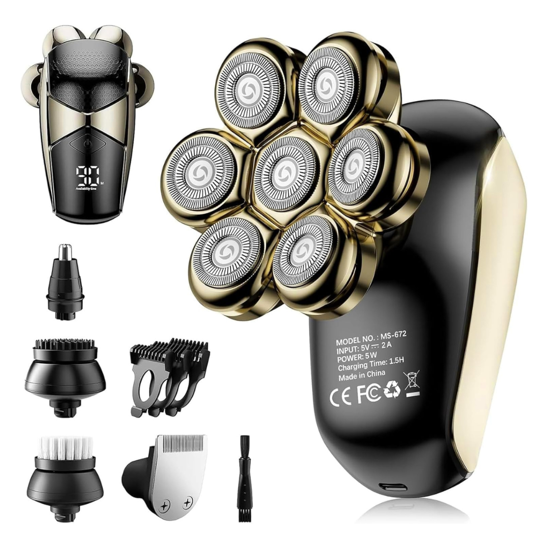 5-in-1 IPX7 Waterproof 7-Blades Electric Rotary Shavers