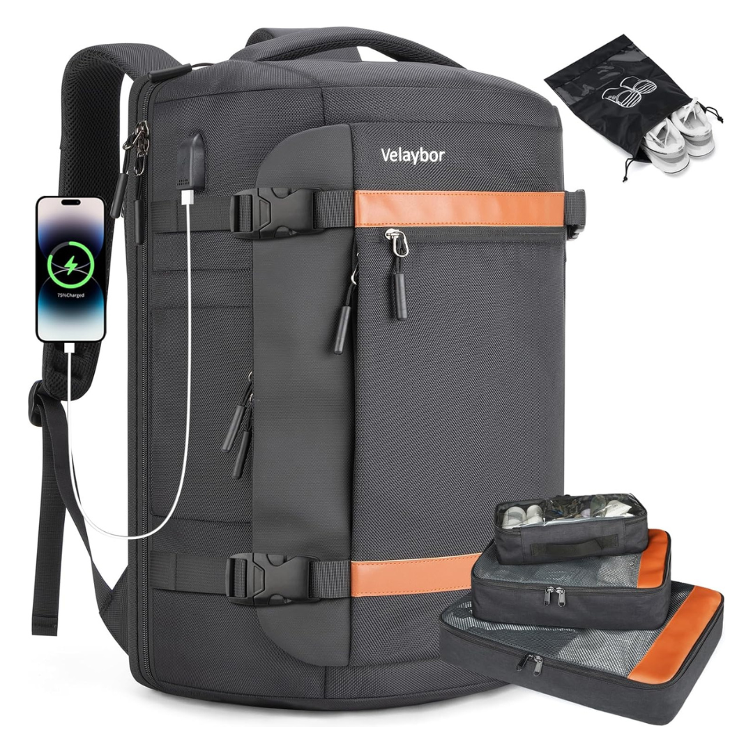 42L Travel Backpack W/ 4 Packing Cubes & USB Charging Port (Various)