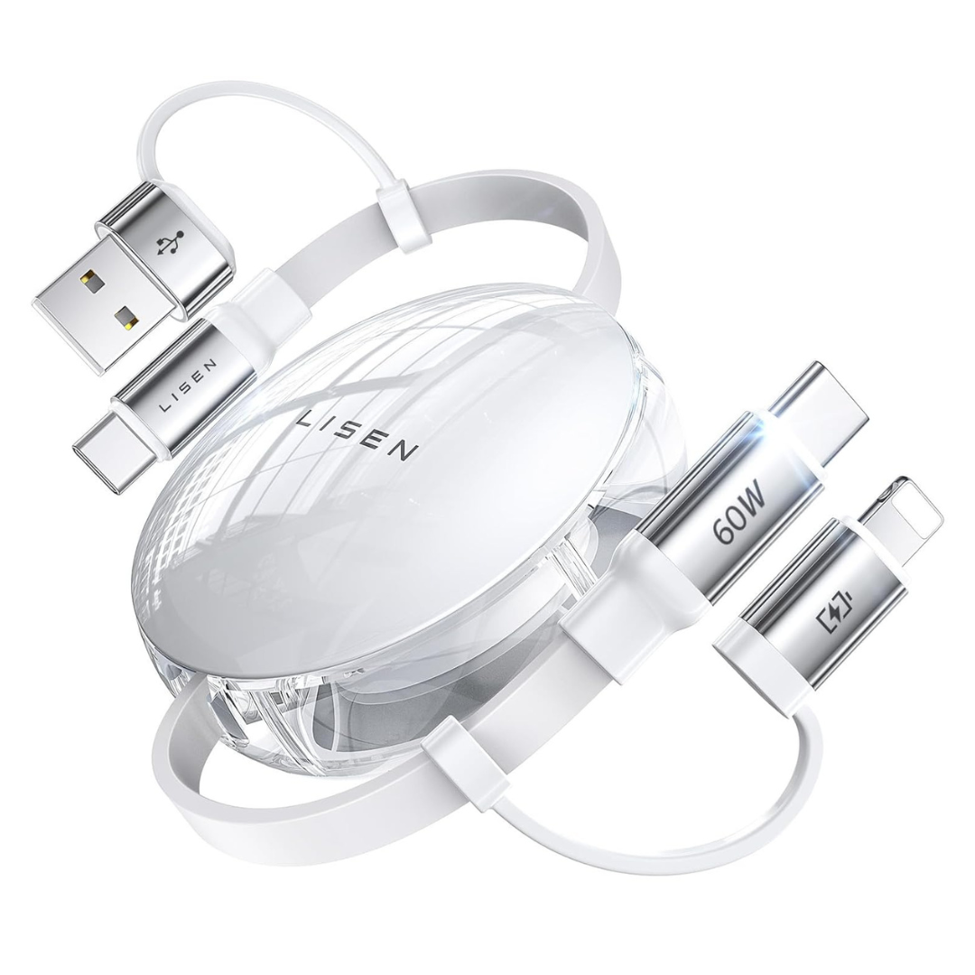 Lisen 5-in-1 Fast Charging Retractable Cable with 60W Adapter Charger
