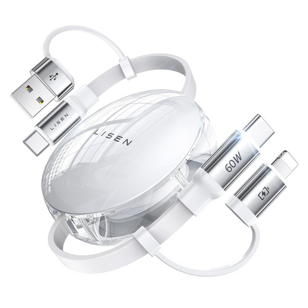Lisen 5-in-1 Fast Charging Retractable Cable with 60W Adapter Charger
