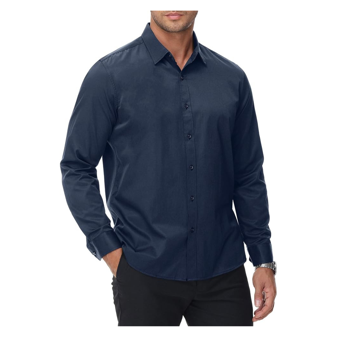 MUSE FATH Men's Stretch Long Sleeve Dress Shirt