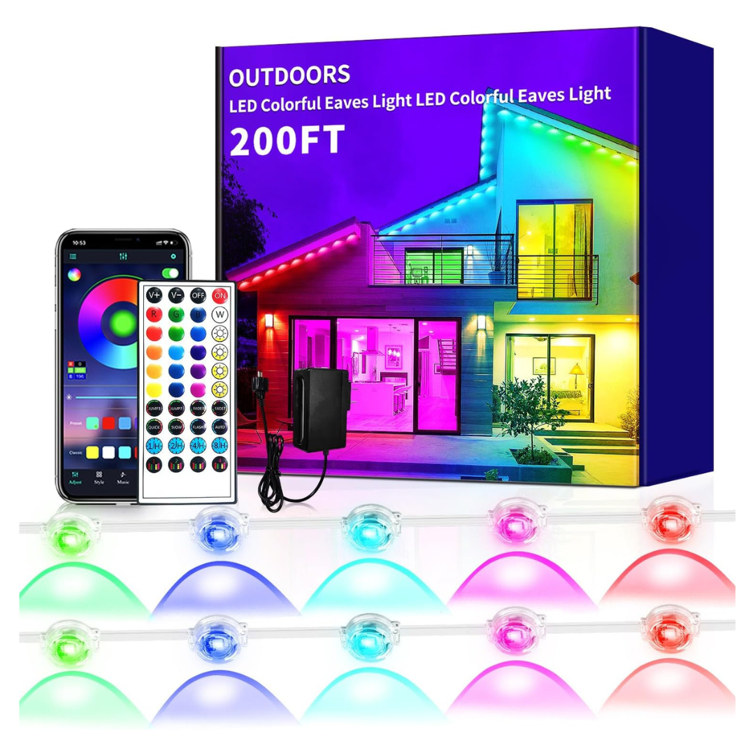 200ft Permanent Outdoor RGB Eaves Lights With App Control