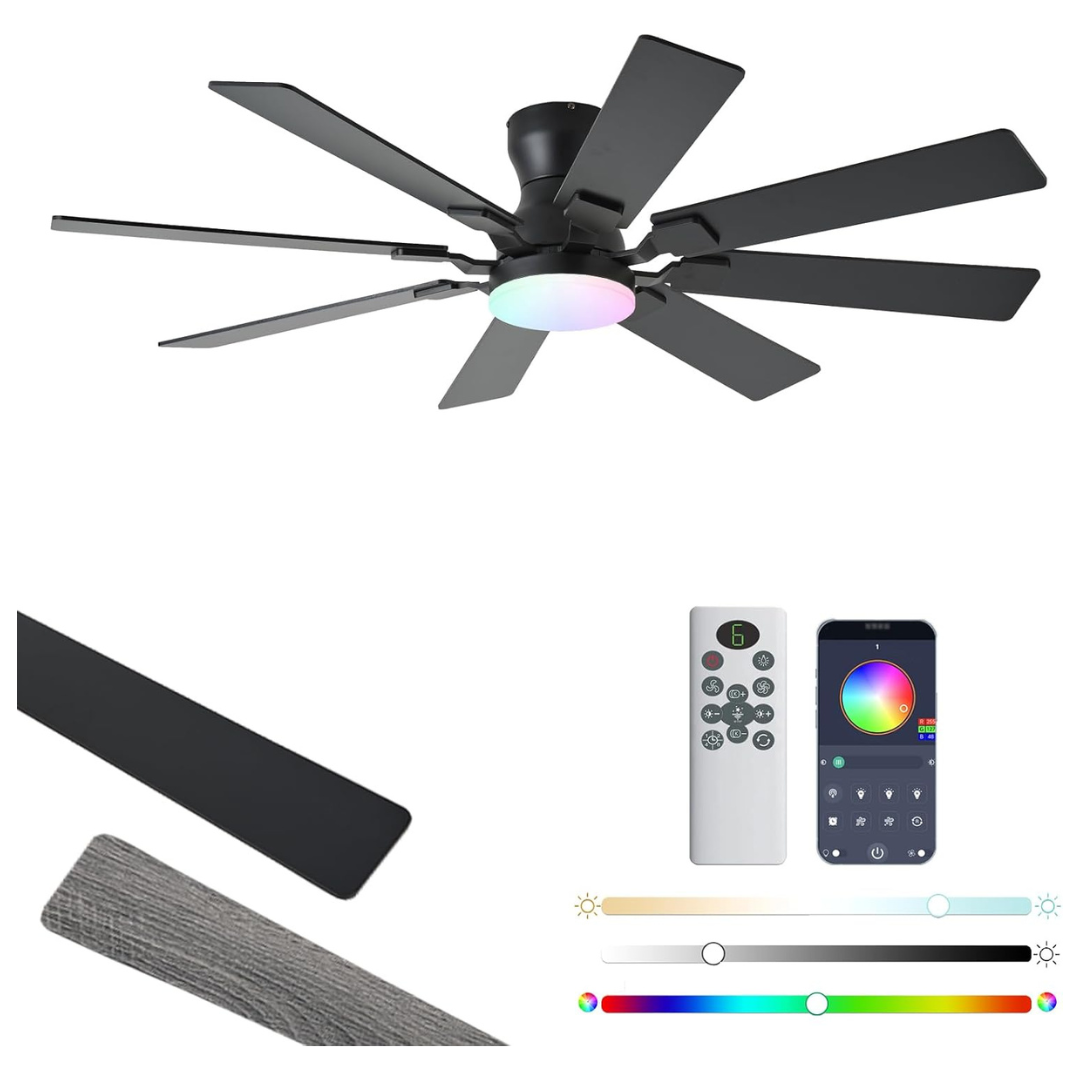 Jsaitee 52" Low Profile Ceiling Fan With Light