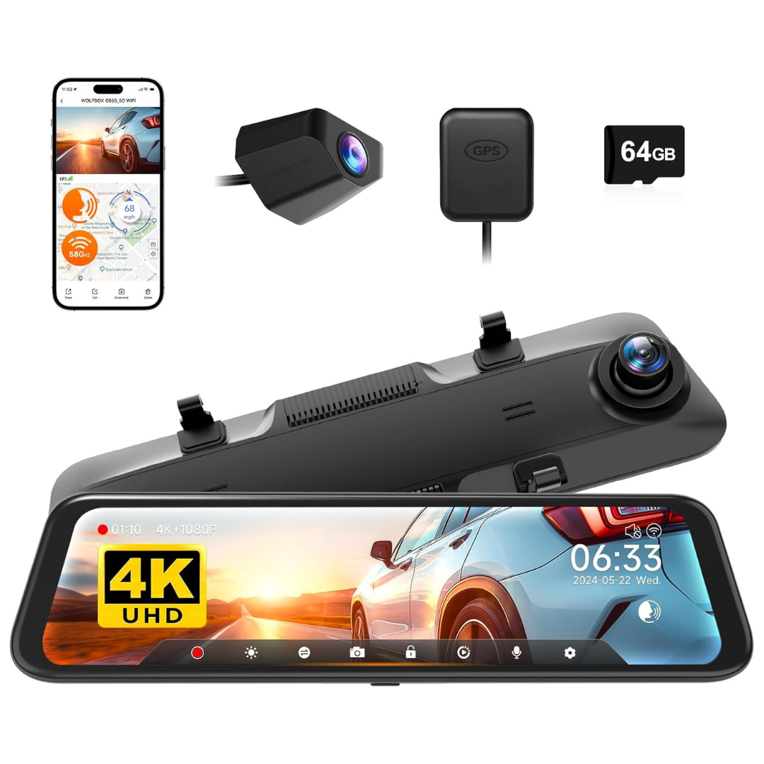 Wolfbox G850 12" 4K Front And Rear Dash Camera