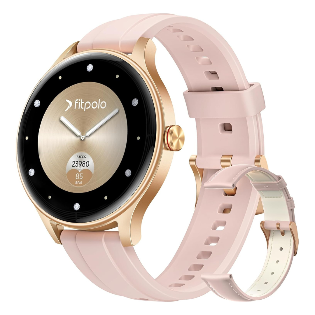 Fitpolo Women's 40mm Stylish Round Smartwatch (2 Bands)