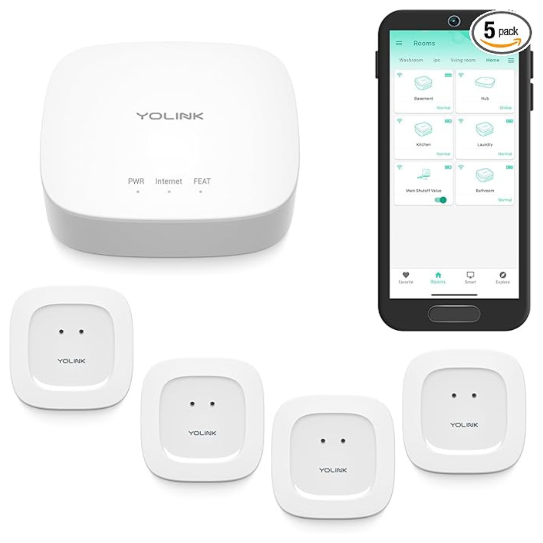 YoLink Water Leak Detection Smart Starter Kit with Hub & 4-Pack Sensors