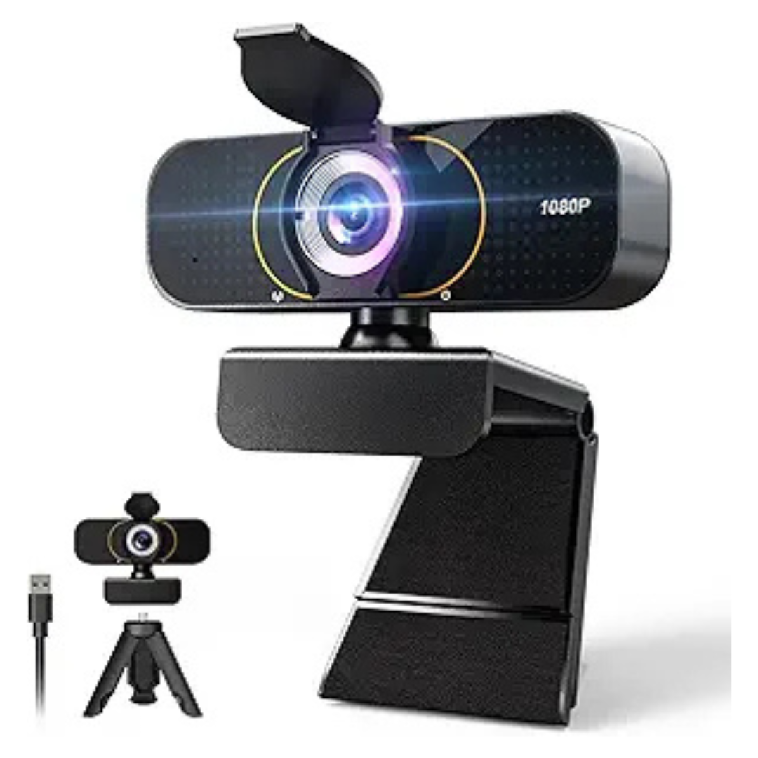 Lusinx 1080P FHD Updated Webcam w/ Tripod & Privacy Shutter