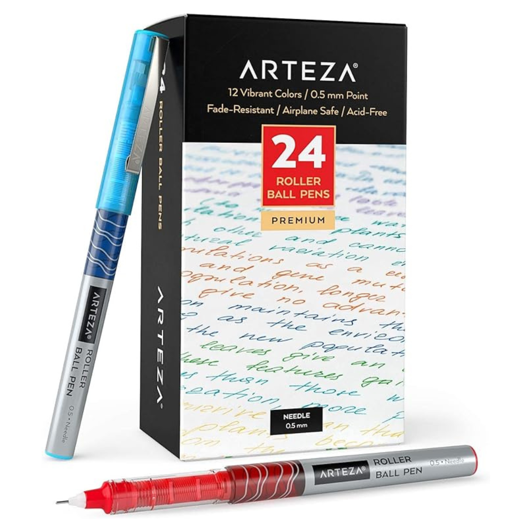 Set of 24 Extra Fine 0.5 mm Colored Pens with Liquid Ink