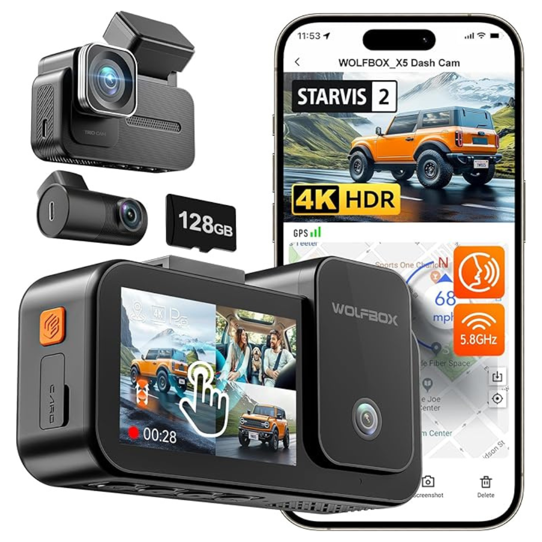 Wolfbox X5 New 3 Channel 4K HDR Dash Cam