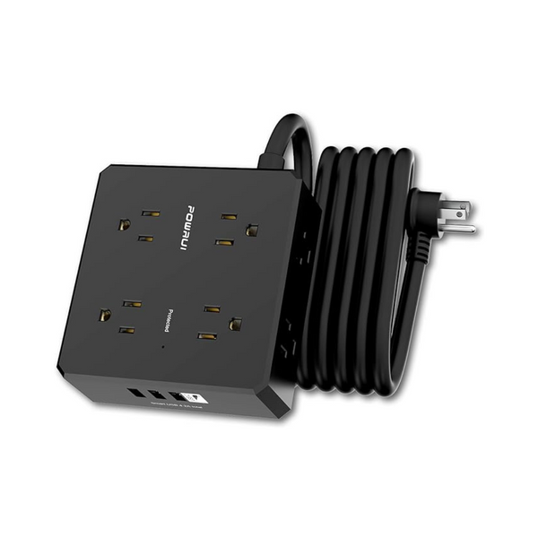 Powrui Surge Protector Power Strip 10 Ft Flat Plug Extension Cord