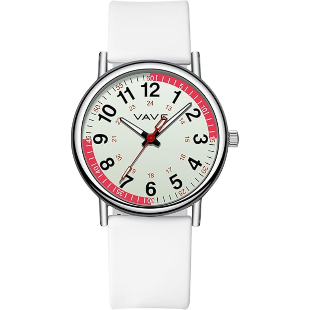 Waterproof Analog Nurse Watch with Pulse Dial & Silicone Band