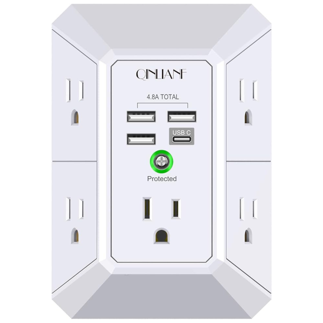 3-Sided 5-Outlet 1680J Surge Protector Power Strip