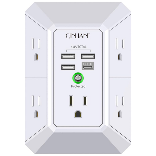 3-Sided 5-Outlet 1680J Surge Protector Power Strip
