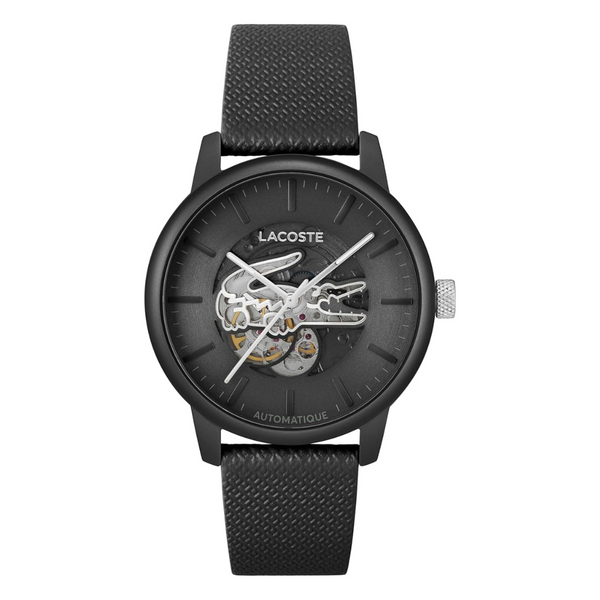 Lacoste Men's 44mm Automatic Black Leather Strap Watch