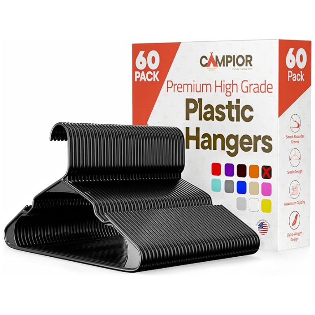 60-Pack Black Plastic Heavy Duty Slim Non-Slip Hangers