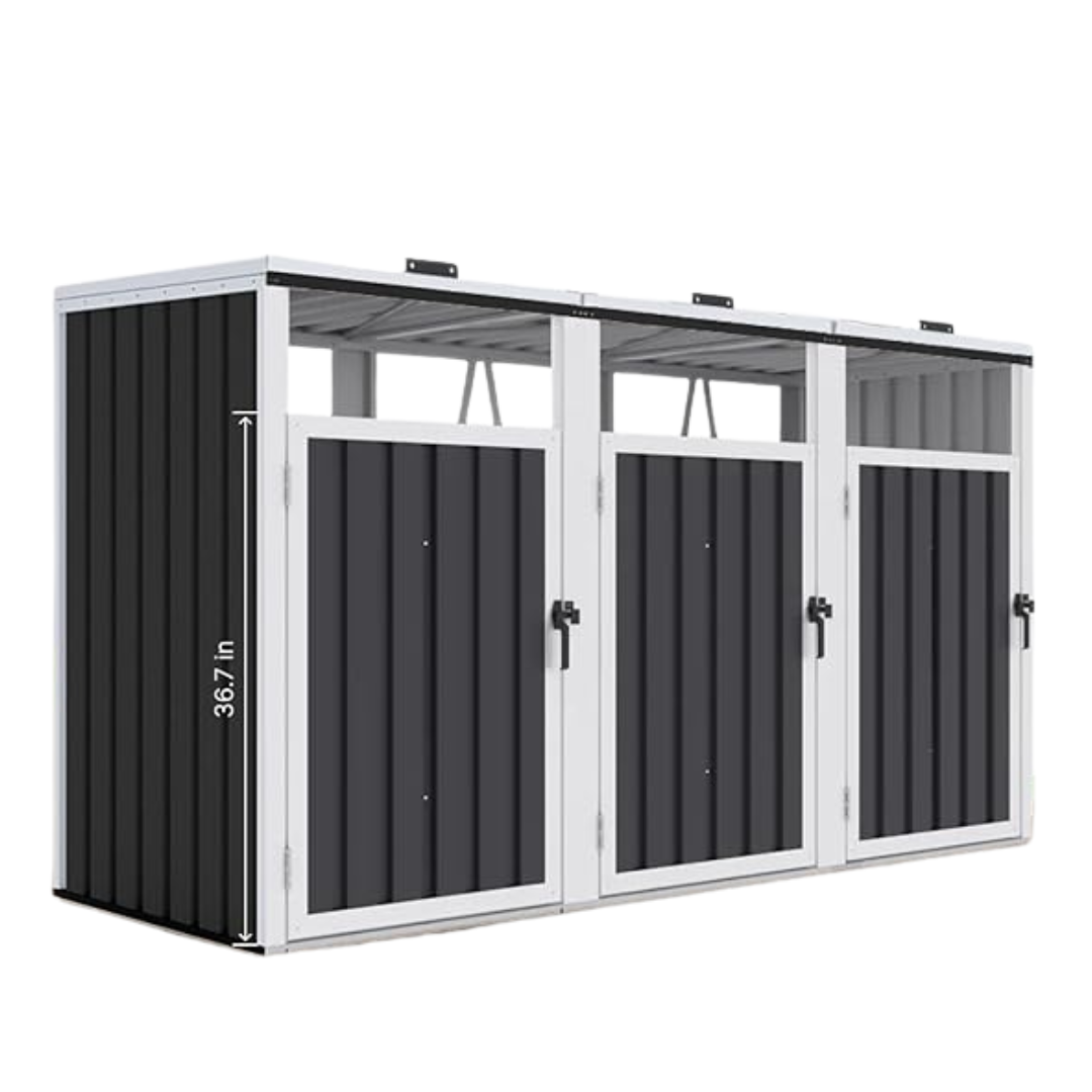 Outdoor Trash Can Storage Shed For 3 Large Cans With Lockable Door