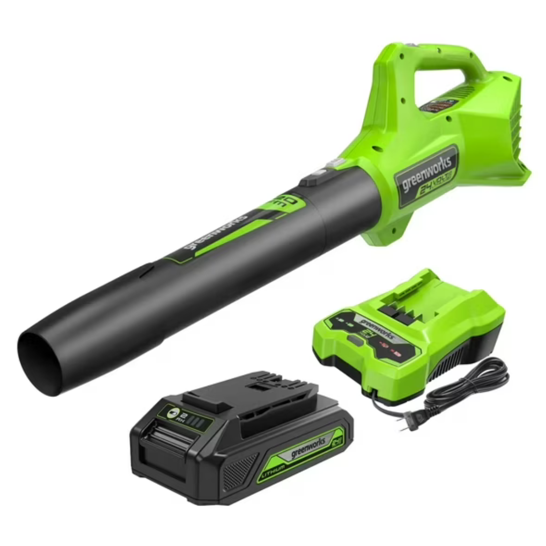 Greenworks 24V 320CFM Cordless Leaf Blower With Battery & Charger