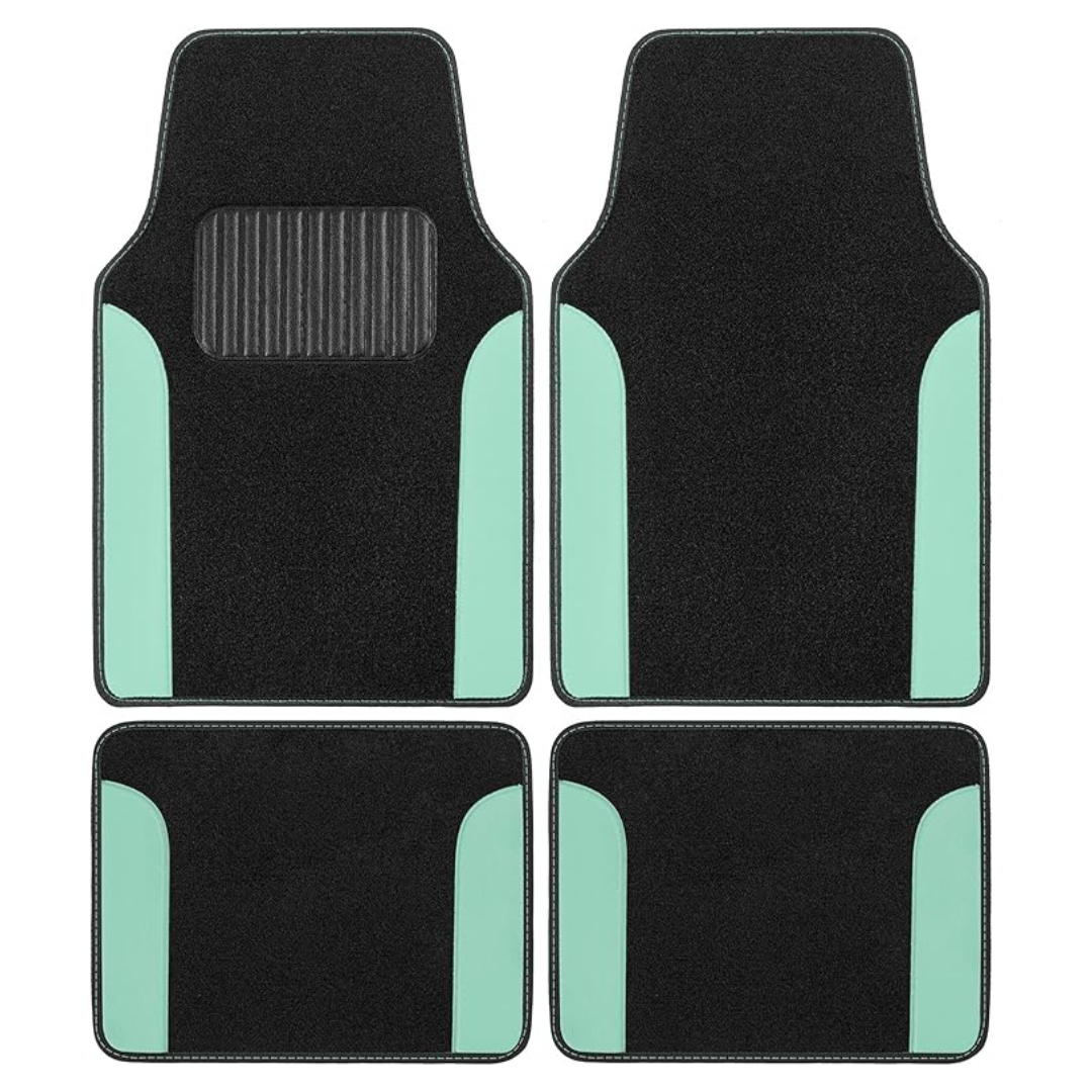 BDK Two-Tone Carpet W/Faux Leather Accents Floor Mats