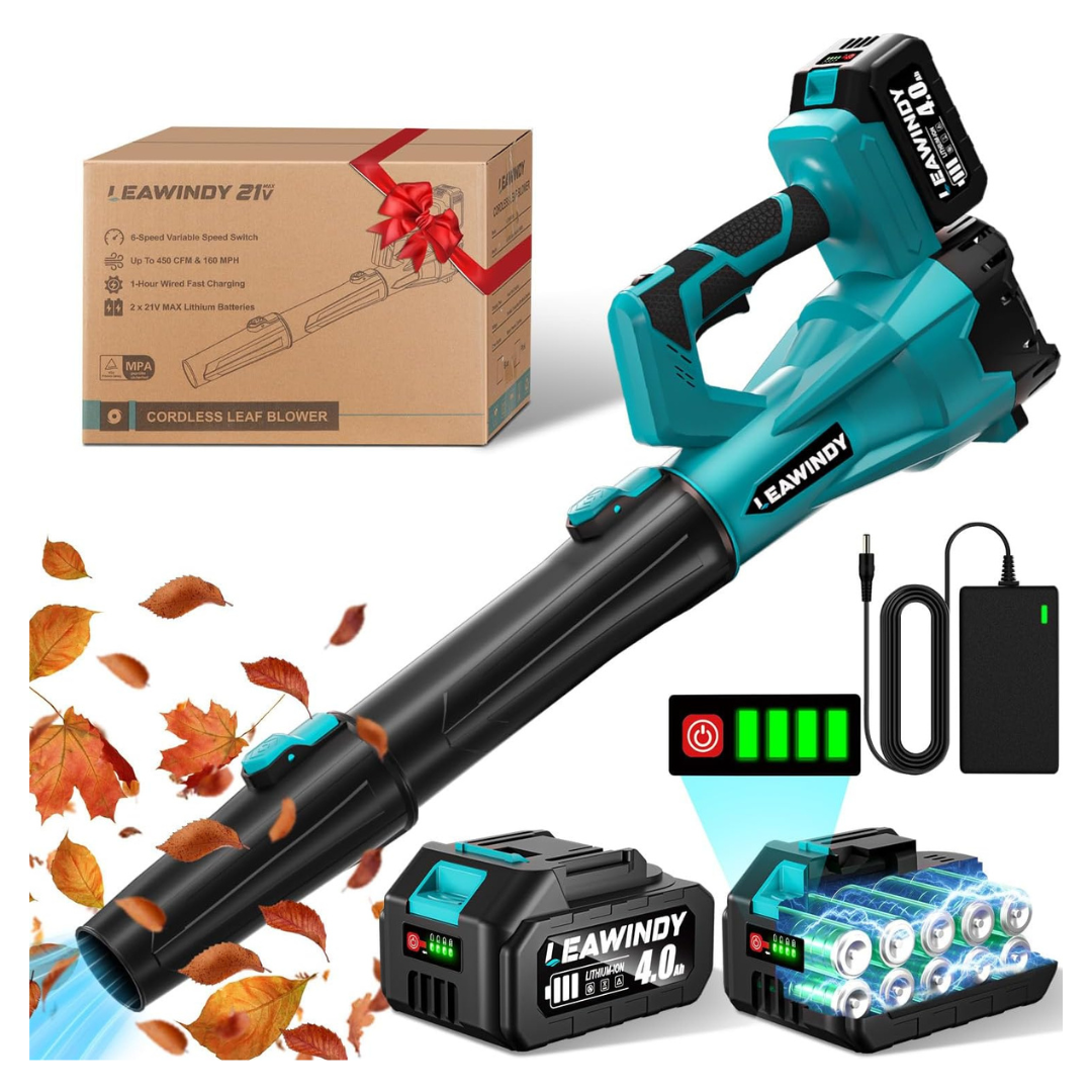 900000 RPM Cordless Leaf Blower w/2 x 4.0Ah Batteries And Charger
