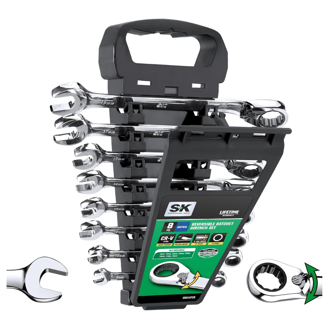 8-Piece SK 72-Tooth Reversible Ratcheting Combination Wrench Set