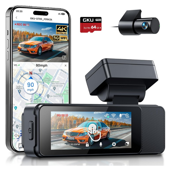 Gku Front And Rear Dash Cam 4K+1080P With GPS And WiFi