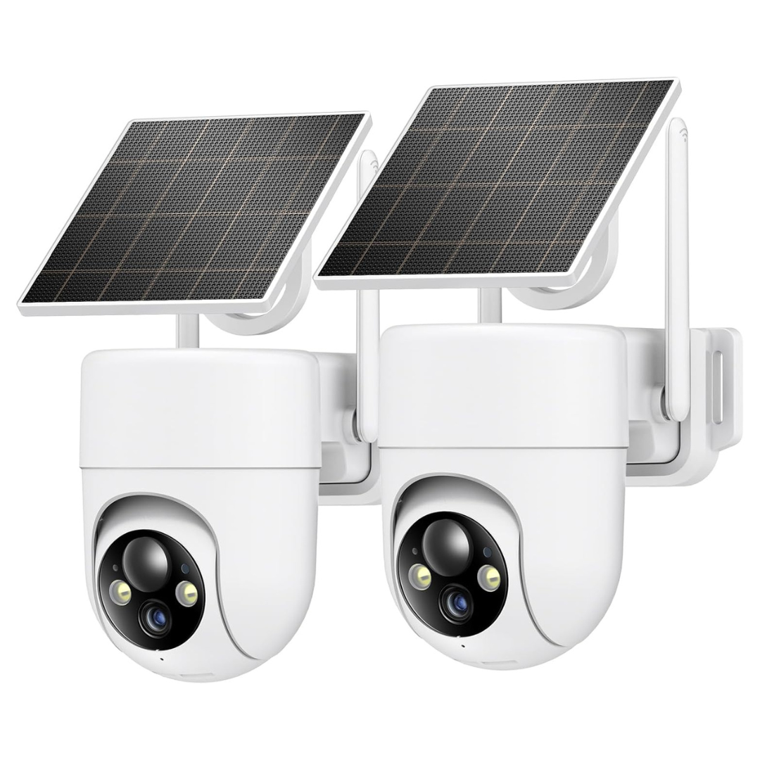 2-Pack 2K Wireless Solar Outdoor Security Cameras With 360º View