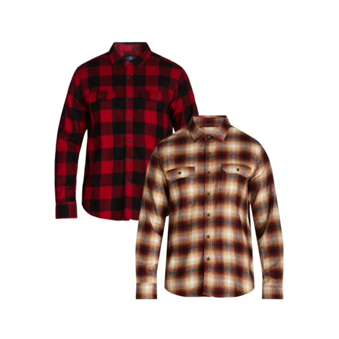 2-Pack George Men's And Big Men's Flannel Shirt With Long Sleeves